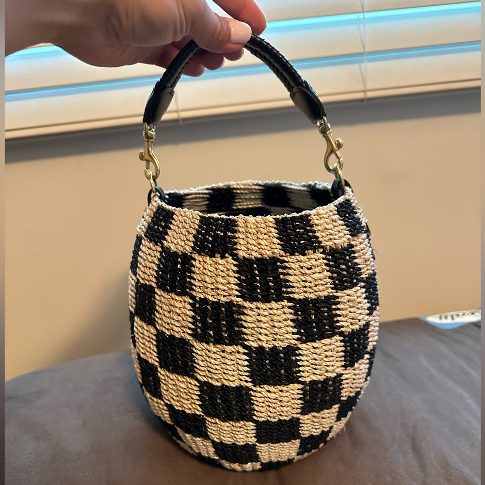 Clare V. Pot De Miel in Cream and Black Checker